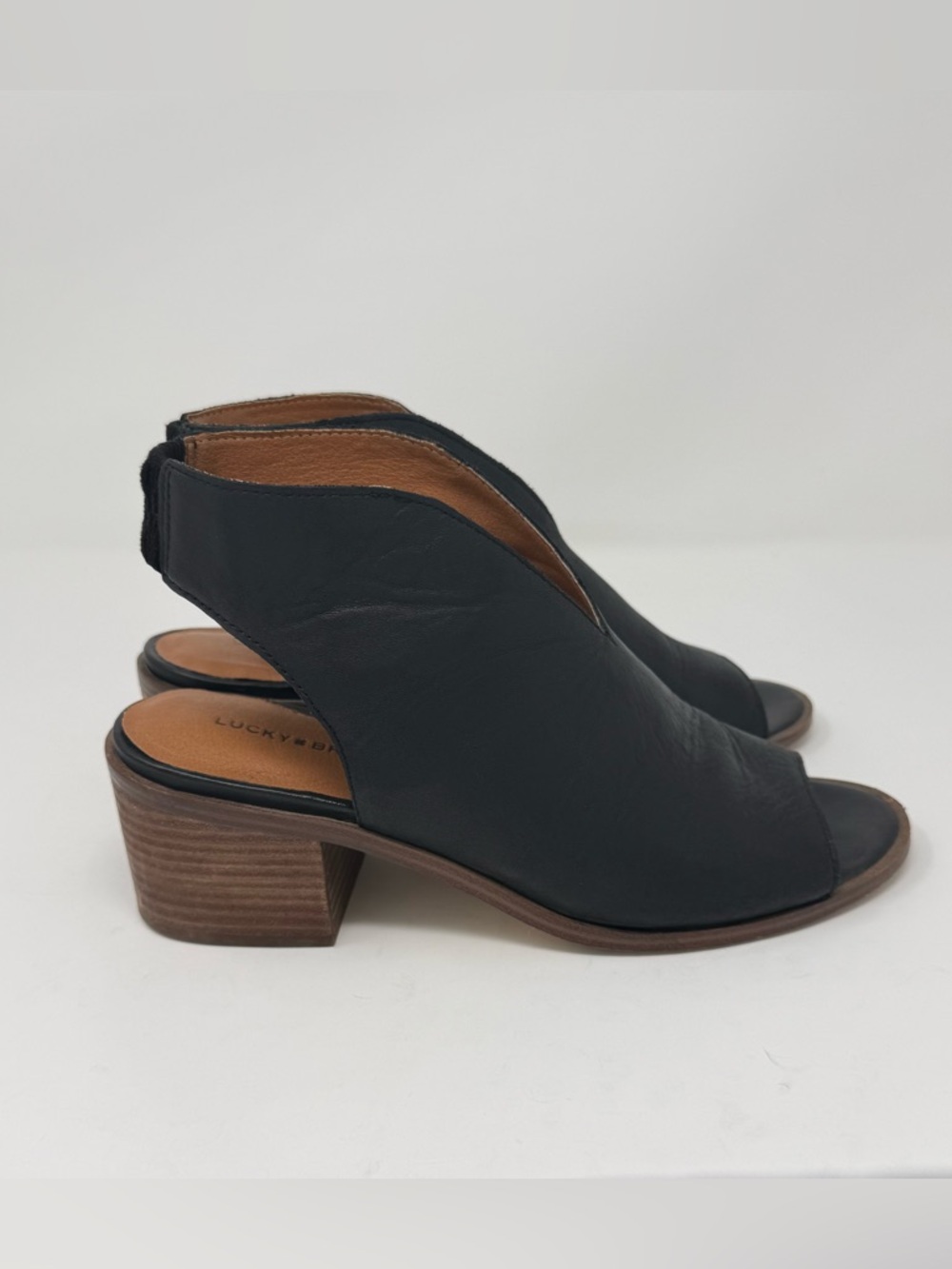 Lucky Brand Talyni Leather Slingback Sandal Black Block Heel Size 8.5